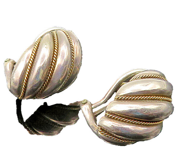 TIFFANY & CO. 925 Silver & 14K GOLD  Vintage Flute Twist Drop Earrings EG11161