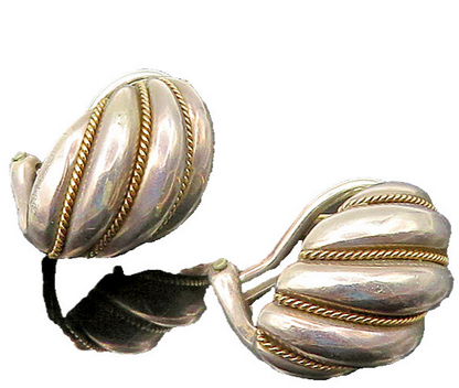 TIFFANY & CO. 925 Silver & 14K GOLD  Vintage Flute Twist Drop Earrings EG11161