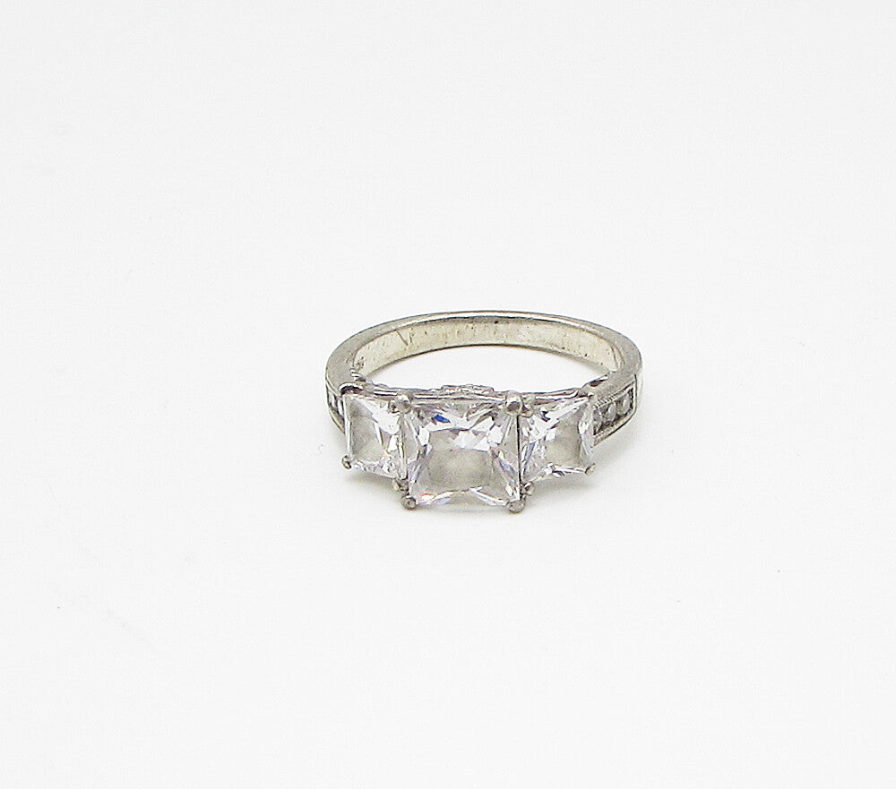 925 Silver  Vintage White Topaz & Cubic Zirconia Band Ring Sz 6.5  RG3221