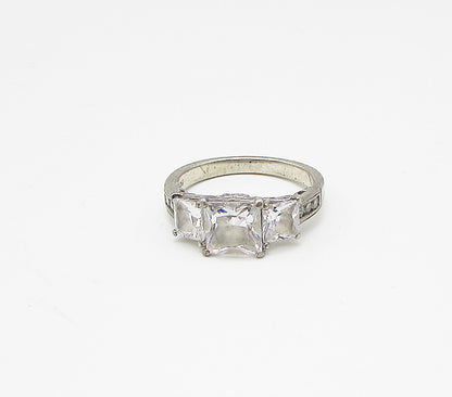 925 Silver  Vintage White Topaz & Cubic Zirconia Band Ring Sz 6.5  RG3221