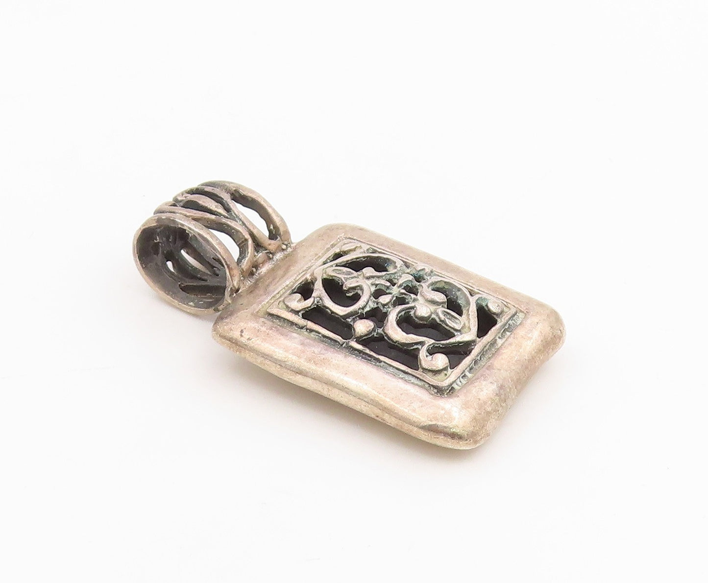 925 Sterling Silver Vintage Pendant Solid Rectangular Scrollwork Locket  PT25472