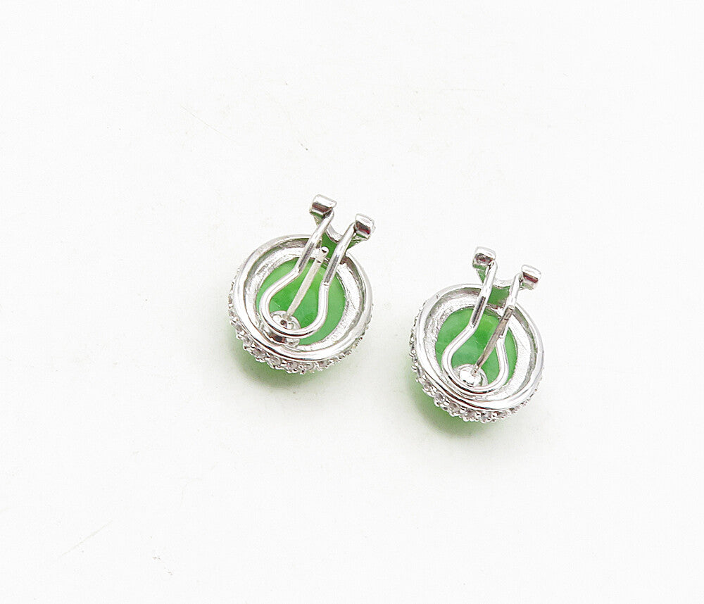 925 Sterling Silver  Cabochon Cut Green Topaz Shiny Drop Earrings  EG4768