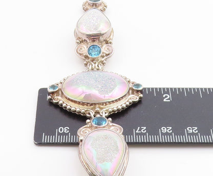 925 Sterling Silver Vintage Bracelet SAJEN Drusy Quartz & Topaz Link  BT12003