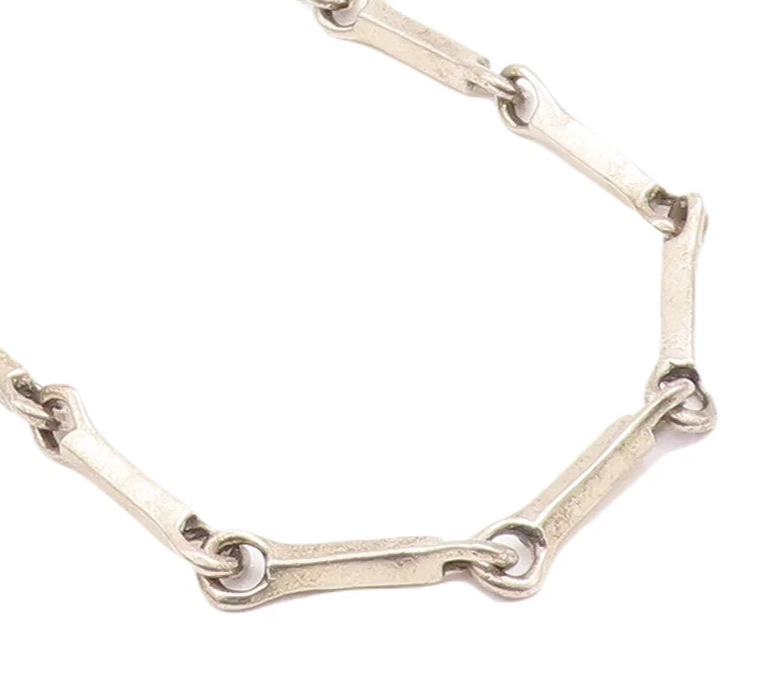 925 Sterling Silver Vintage Necklace MEXICO Heavy Solid Carved Block Link NE4295