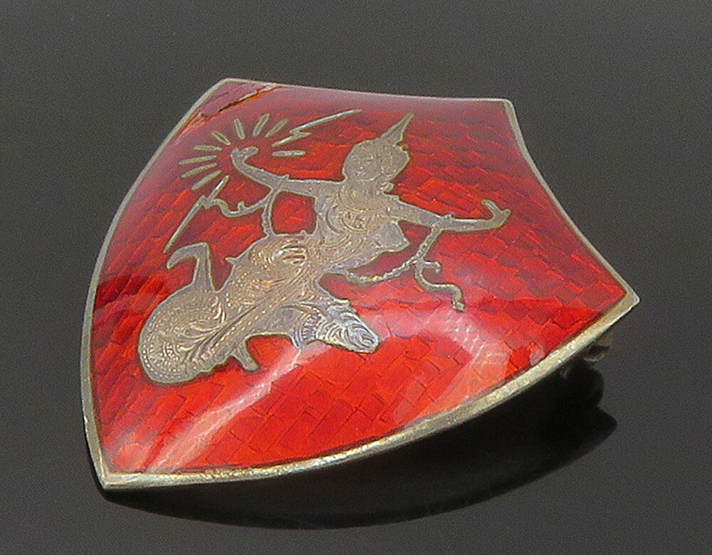 SIAM 925 Sterling Silver  Vintage Enamel Dancer Shield Brooch Pin  BP6235