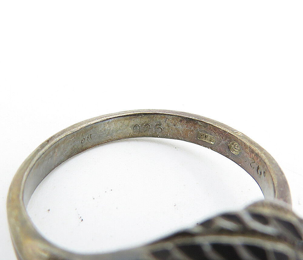 925 Sterling Silver  Vintage Dark Tone Etched Swirl Band Ring Sz 8  RG4703