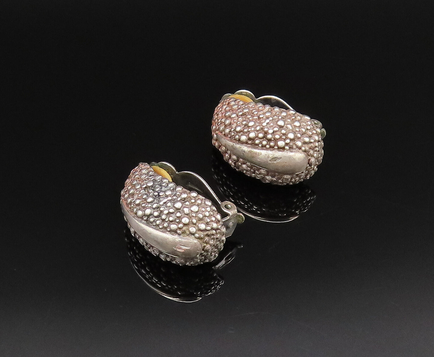 DESIGNER 925 Silver  Vintage Rough Texture Curved Non Pierced Earrings EG12134