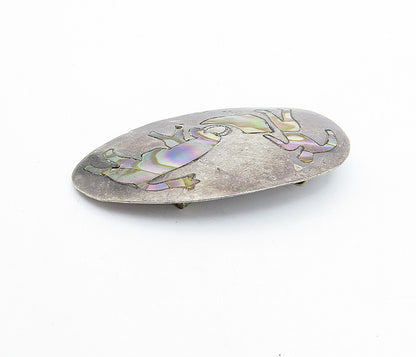 MEXICO 925 Sterling Silver  Vintage Abalone Inlay Bull Rider Brooch Pin BP1409