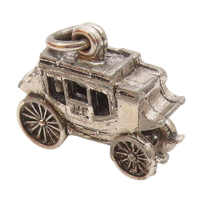 925 Sterling Silver  Vintage Old Fashioned Carriage Dark Tone Pendant  PT15993