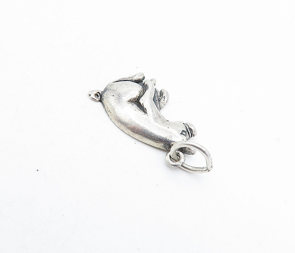 925 Sterling Silver  Vintage Petite Dark Tone Sitting Pig Drop Pendant  PT3131