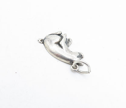 925 Sterling Silver  Vintage Petite Dark Tone Sitting Pig Drop Pendant  PT3131