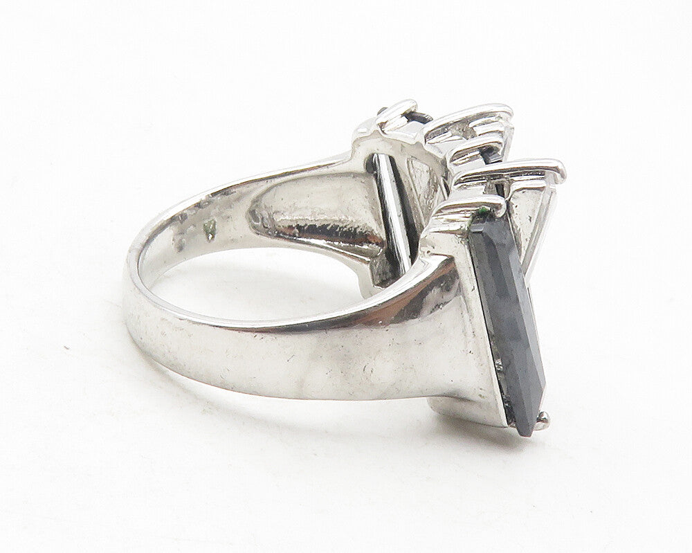 925 Sterling Silver  Cubic Zirconia & Hematite Cocktail Ring Sz 7   RG11976