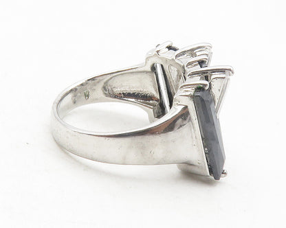 925 Sterling Silver  Cubic Zirconia & Hematite Cocktail Ring Sz 7   RG11976