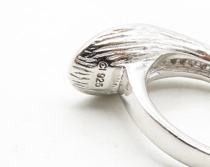925 Sterling Silver  Petite White Topaz Shiny Textured Band Ring Sz 6  RG12737