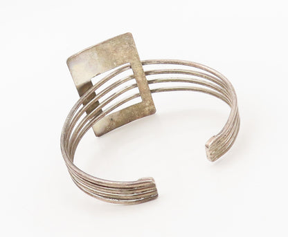 925 Sterling Silver  Vintage Designer Brutalist Split Bands Bracelet BT10157