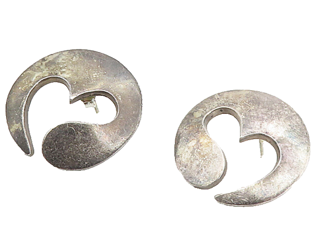 FCS TAXCO MEXICO 925 Silver  Vintage Dark Tone Love Heart Drop Earrings EG4509