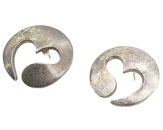 FCS TAXCO MEXICO 925 Silver  Vintage Dark Tone Love Heart Drop Earrings EG4509