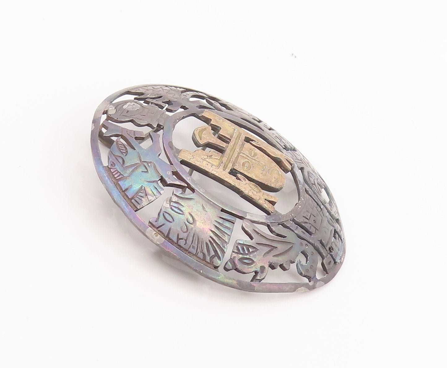 18k Gold 925 Sterling Silver Vintage Brooch Pin Peru Aztec Inca God  BP10686