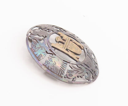 18k Gold 925 Sterling Silver Vintage Brooch Pin Peru Aztec Inca God  BP10686