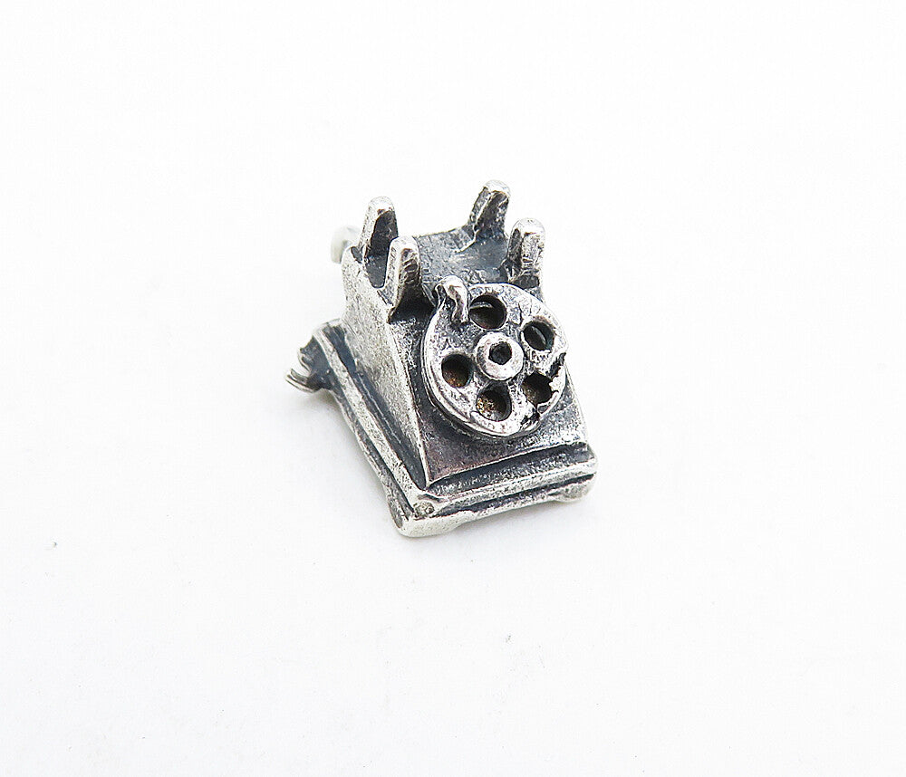 925 Sterling Silver  Vintage Petite Old Fashioned Telephone Pendant  PT4805