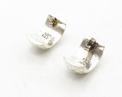 MEXICO 925 Sterling Silver  Vintage Shiny Hammered Curved Drop Earrings EG6815