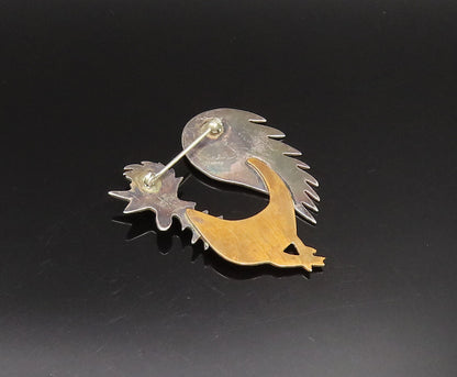 925 Sterling Silver Vintage Two Tone Bird With Carnelian Eye Brooch Pin BP9586