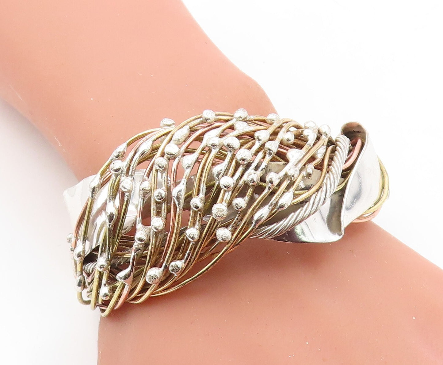 DESIGNER 925 Sterling Silver  Two Tone Vine Wrapped Cuff Bracelet  BT3056