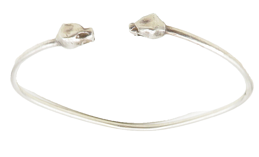 925 Sterling Silver  Vintage Jaguar's Head Ends Shiny Cuff Bracelet  BT4212