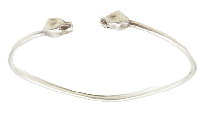 925 Sterling Silver  Vintage Jaguar's Head Ends Shiny Cuff Bracelet  BT4212