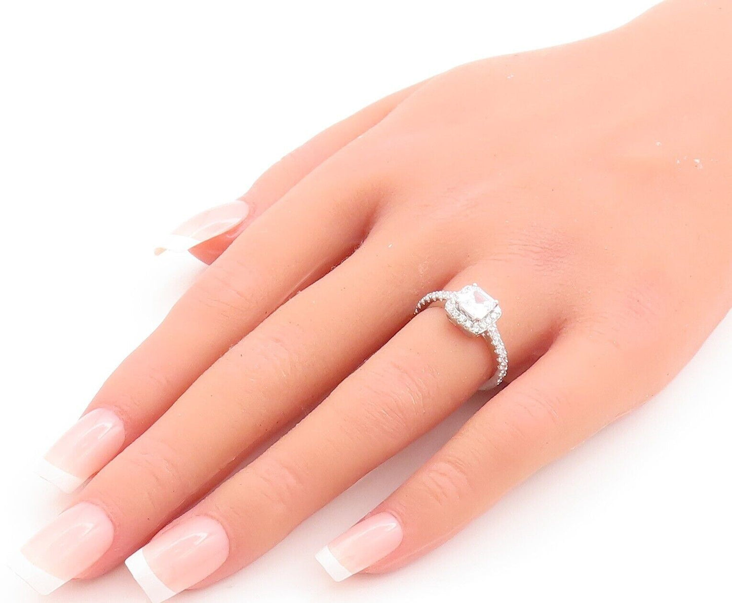 925 Sterling Silver Vintage Ring Square Cut Halo CZ Bands  Sz 6  RG29871