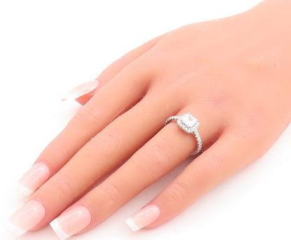 925 Sterling Silver Vintage Ring Square Cut Halo CZ Bands  Sz 6  RG29871