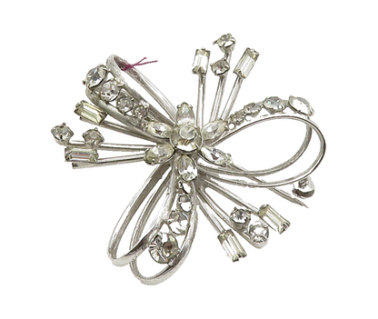 CARL ART 925 Silver  Vintage Topaz Shiny Floral Ribbon Brooch Pin  BP6392