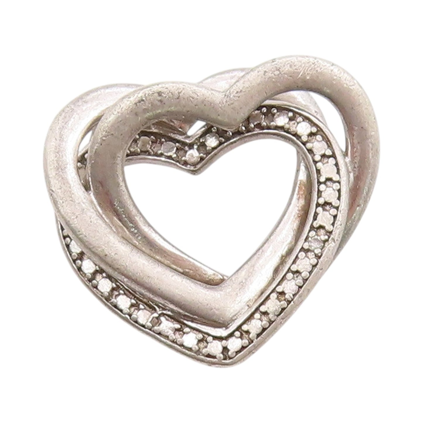 925 Sterling Silver Vintage Pendant Love Story Entwined Hearts Charm  PT24879