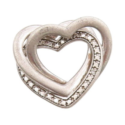 925 Sterling Silver Vintage Pendant Love Story Entwined Hearts Charm  PT24879