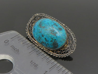 ISRAEL 925 Silver  Vintage Antique Turquoise Wire Web Brooch Pin  BP9523