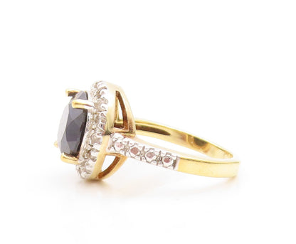 925 Sterling Silver Vintage Ring Gold Plated Sapphire Halo Topaz  Sz 7  RG31863