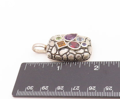 925 Sterling Silver Vintage Pendant Designer Multi Shape Gemstones  PT24063