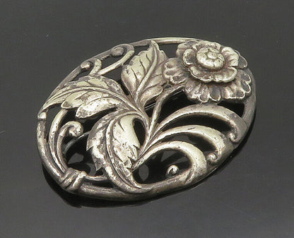 925 Sterling Silver  Vintage Antique Blooming Flower Motif Brooch Pin  BP7171