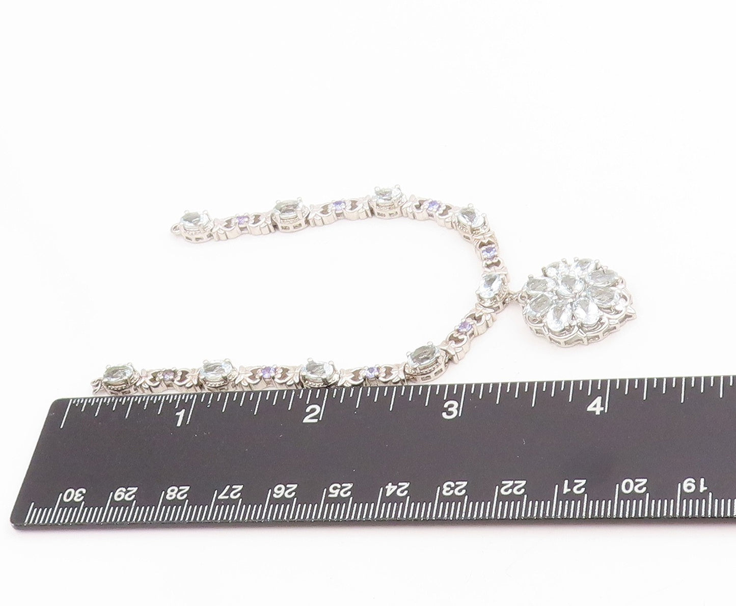 925 Sterling Silver Vintage Pendant Tanzanite & Topaz Floral Choker  PT25330