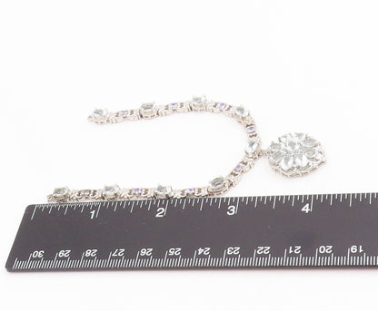 925 Sterling Silver Vintage Pendant Tanzanite & Topaz Floral Choker  PT25330