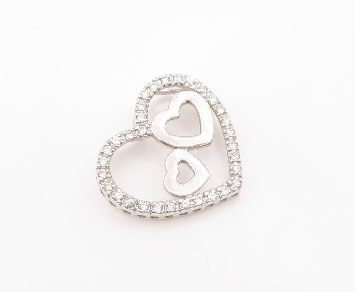 925 Sterling Silver  Sparkling White Topaz Open Love Heart Pendant  PT8311