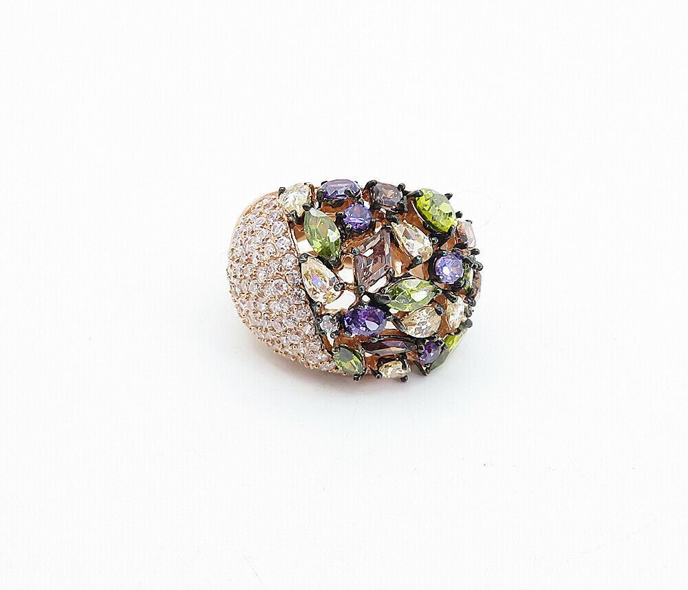 925 Silver  Cubic Zirconia Amethyst & Topaz Statement Ring Sz 7.5  RG4078