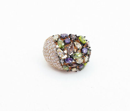 925 Silver  Cubic Zirconia Amethyst & Topaz Statement Ring Sz 7.5  RG4078