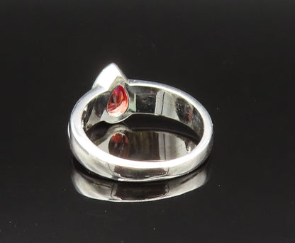 925 Sterling Silver  Vintage Pear Shaped Garnet Ribbed Band Ring Sz 7  RG25564