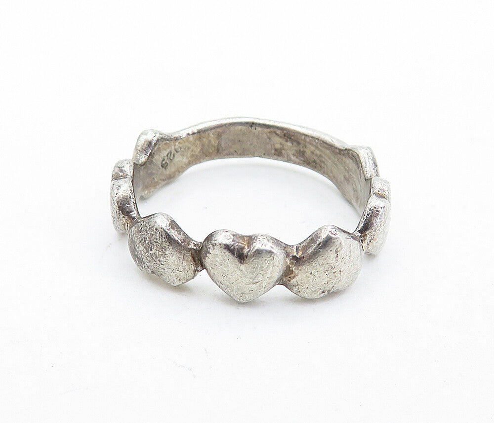 925 Sterling Silver  Vintage Up & Down Love Hearts Band Ring Sz 6.5  RG6103