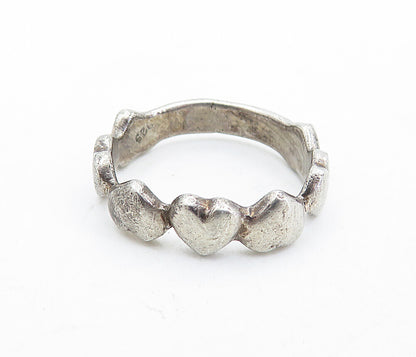 925 Sterling Silver  Vintage Up & Down Love Hearts Band Ring Sz 6.5  RG6103