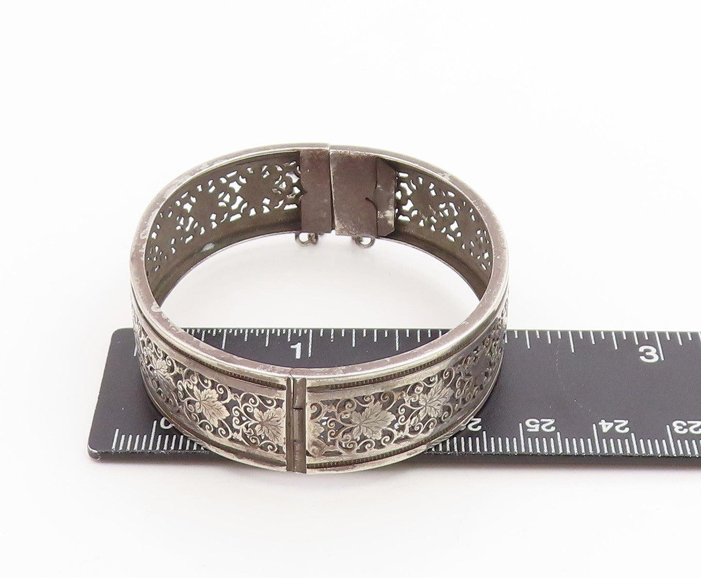 925 Sterling Silver Vintage Bracelet Antique Floral Openwork Bangle  BT12011