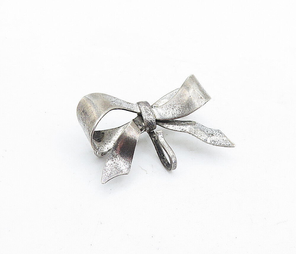 CARL ART 925 Silver  Vintage Dark Tone Bow Tied Ribbon Brooch Pin  BP2113