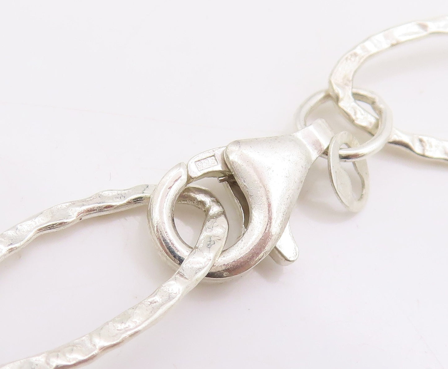 925 Sterling Silver Vintage Necklace Hammered Oval Linked Hoops Chain  NE4625