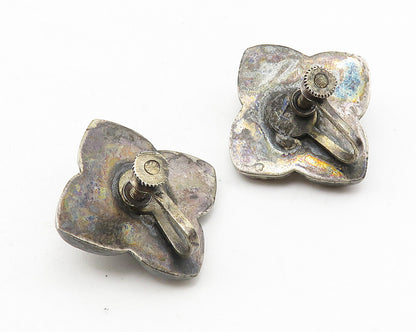 MEXICO 925 Silver  Vintage Antique Turquoise Flower Non Pierce Earrings EG5841